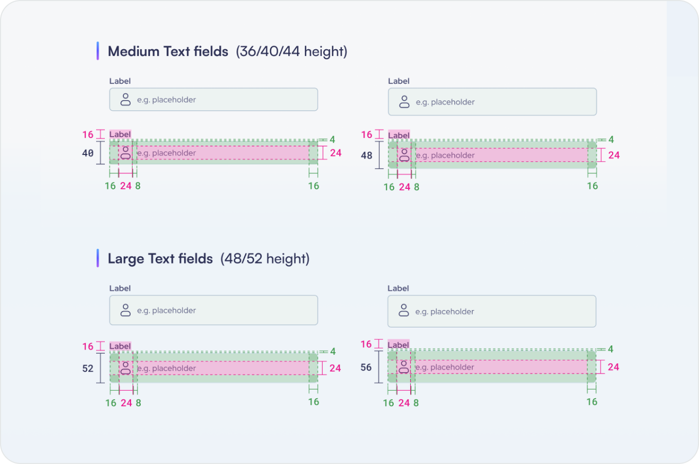 Standardised input dimensions, paddings and heights across mobile and desktop.