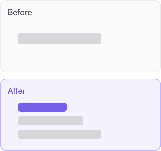 Before and after of pharmacy selection: a single static field, beside a ranked list of options with the lowest price marked.