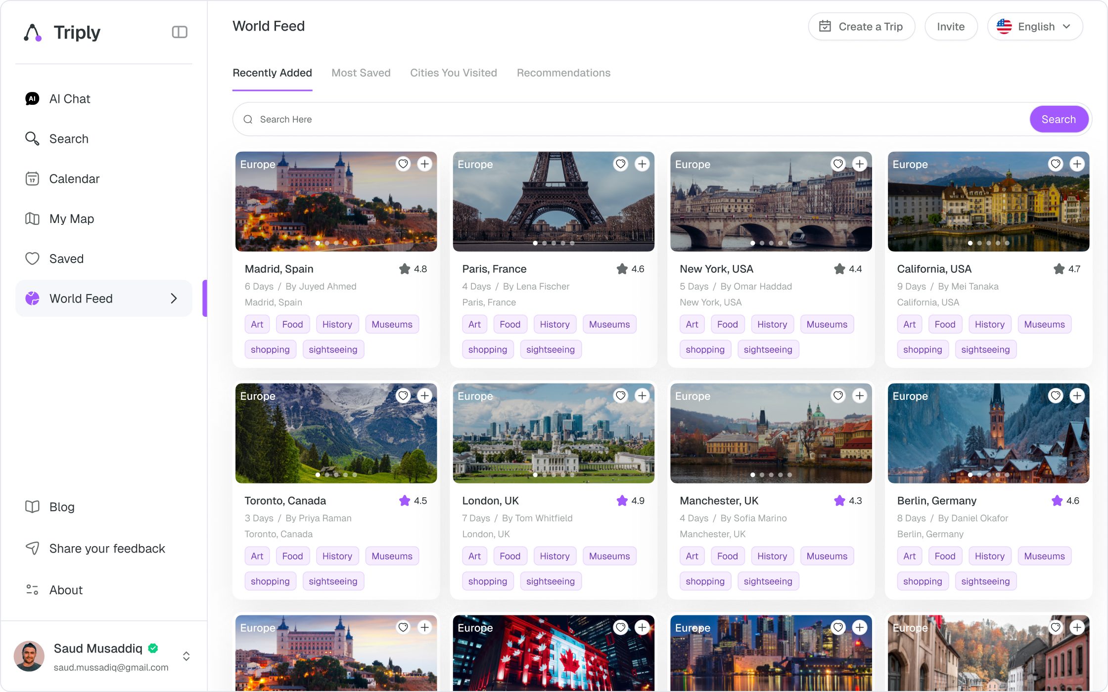A finished trip becomes someone else’s starting point: world feed